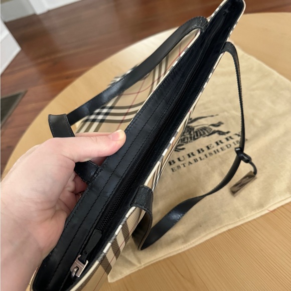 Burberry Haymarket Nova Check Coated Canvas and Leather Medium Tote Bag Shoulder - Picture 9 of 16